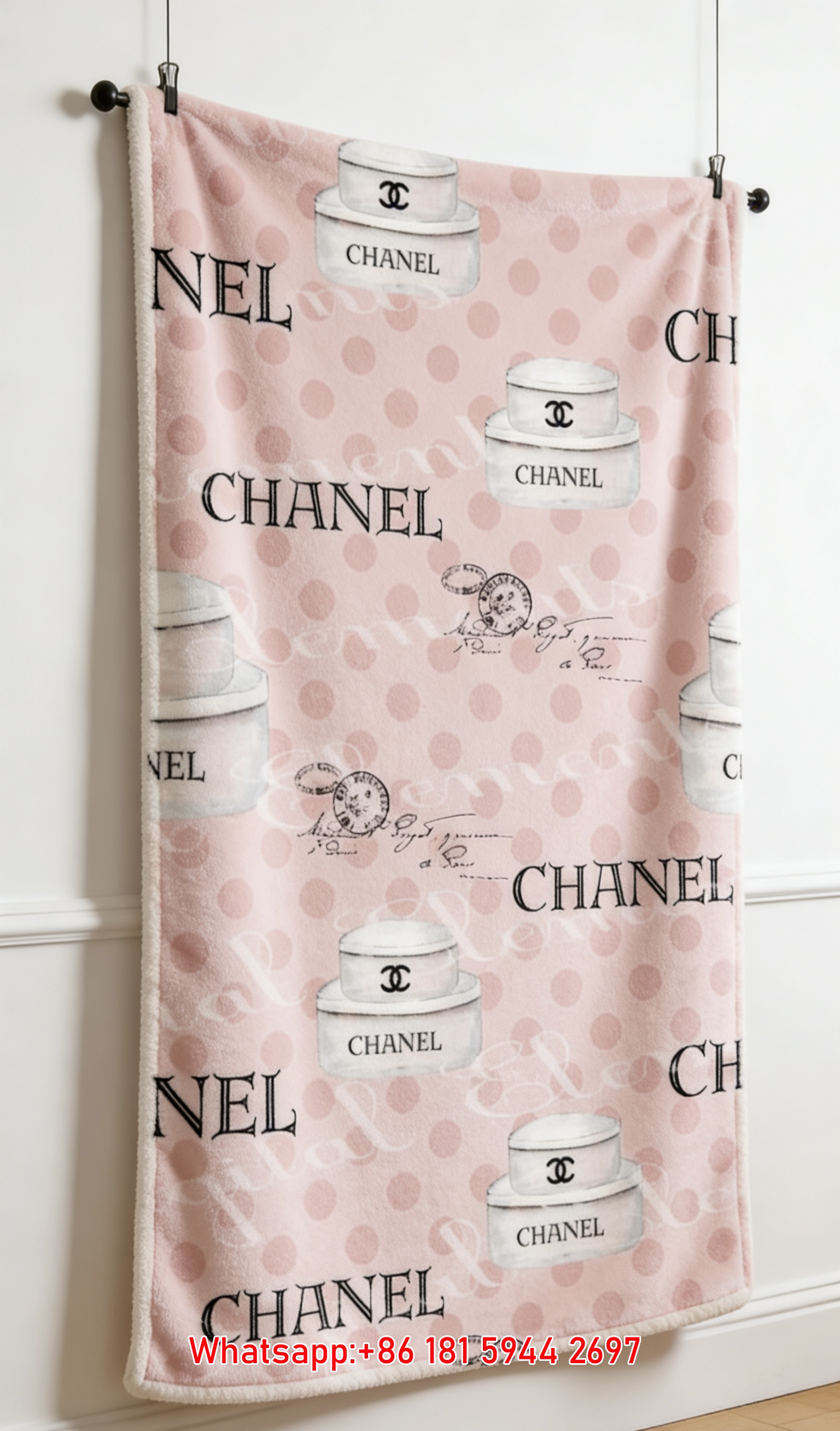 Pink Polka Dot Chanel Beauty Jar Flannel Throw Blanket IMG_7115
